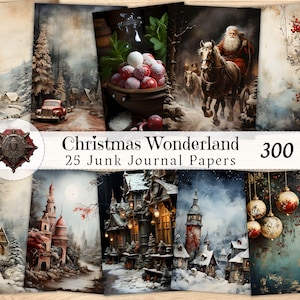 Christmas Junk Journal Pages Kit Download, Wonderland Ephemera Junk Journal, Vintage Christmas Scrapbooking Theme Digital Paper Printable