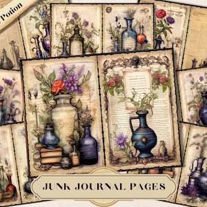 Mystic Potion Junk Journal Page, Vintage Witchy Alchemy Printable Ephemera, Magic Spell Apothecary Scrapbooking Collage Sheet, Mixed Media