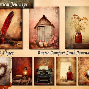 Rustic Comfort Junk Journal Paper, Vintage Red Printable Ephemera, Old Scrapbooking Collage Sheet, Background Mixed Media Pages ATC
