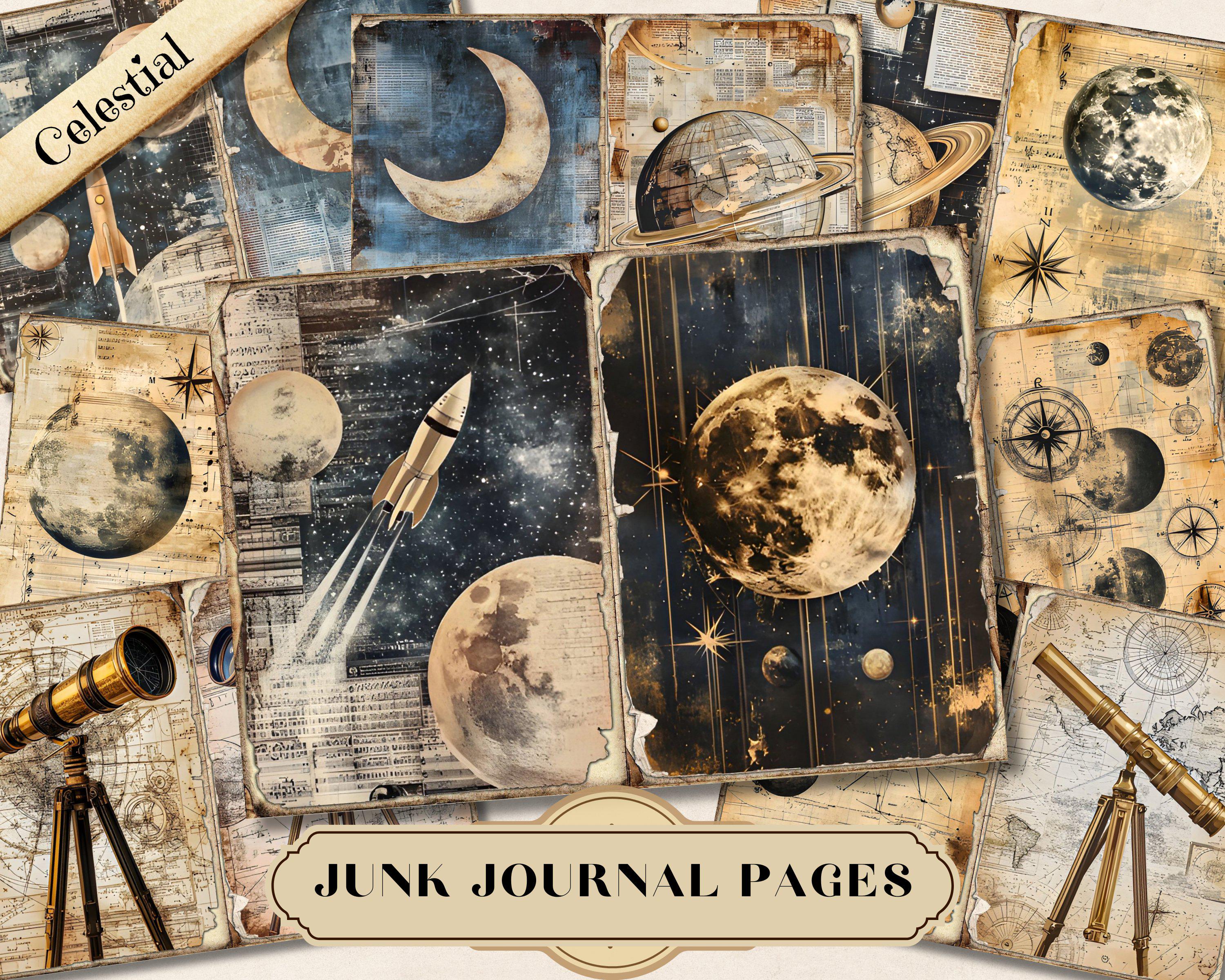 Celestial Junk Journal Paper, Vintage Space Moon Printable Ephemera ...