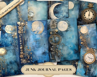 Celestial Moon Grunge Junk Journal Page, Astronomy Printable Ephemera, Space Planet Astrology Scrapbooking, Stars Collage Sheet Mixed Media
