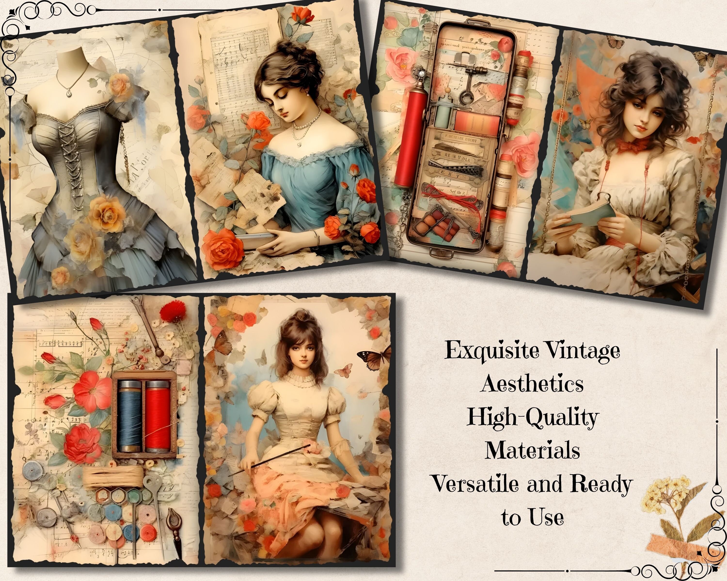 Vintage Sewing Junk Journal Bundle, Shabby Chic Sewing Ephemera Kit ...