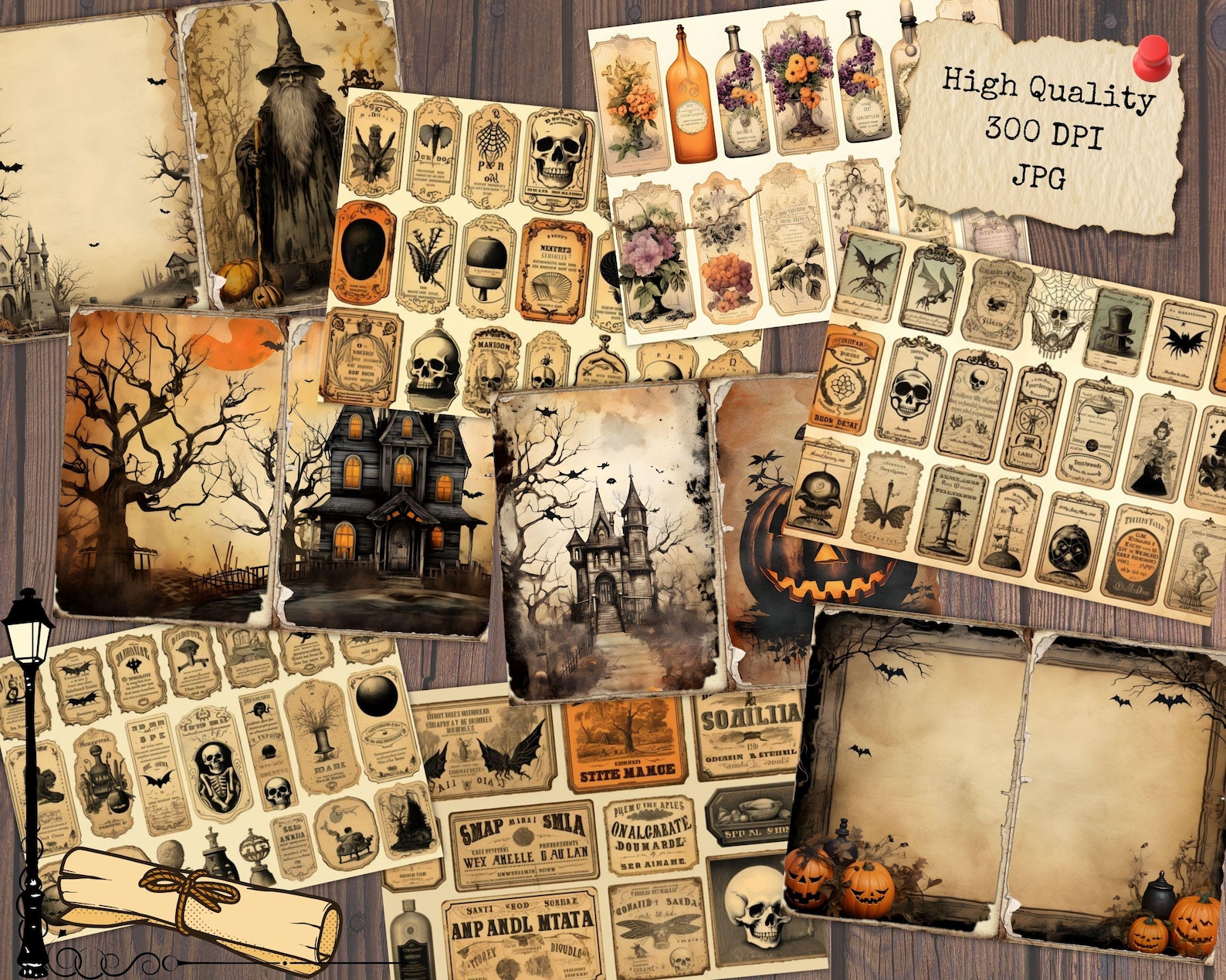 Halloween Junk Journal Kit, Spooky Gothic Printable Ephemera, Vintage ...
