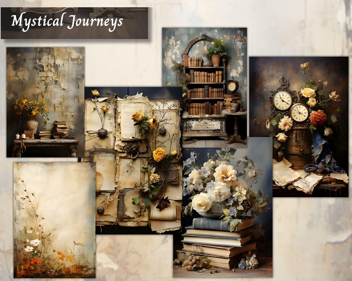 Old Books Junk Journal Paper Kit, Handmade Ephemera Journal Set, Shabby ...