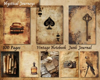 Vintage Notebook Junk Journal Paper, Aged Old Book Page Printable Ephemera, Beige Writing Scrapbooking Collage Sheet, Background Mixed Media
