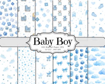 Papeles digitales para bebé niño / Kit de álbum de recortes Junk Journal en azul pastel / Arte infantil (descarga digital)
