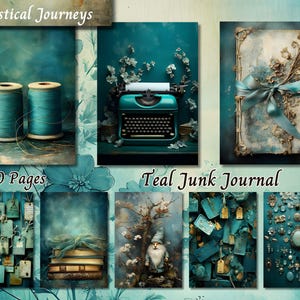 Vintage Teal Junk Journal Kit Druckbare Ephemera Blätter Scrapbooking Collage Seiten Digitales Papier Pack Sofortiger Download 100 Seiten