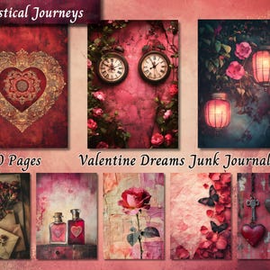Valentine Day Dreams Junk Journal, Liebe Shabby Chic druckbare Ephemera, Herz Scrapbooking Collage Sheet, Hintergrund Mixed Media Papier ATC