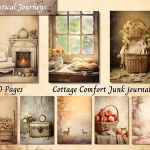 Cottage Comfort Junk Journal Papier, Vintage gealtert druckbare Ephemera, altes Scrapbooking Collage Sheet, Hintergrund Mixed Media Seiten ATC