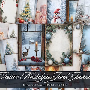 Festive Nostalgia Junk Journal Paper, Christmas Winter Printable Ephemera, Vintage Xmas Snow Holiday Scrapbook Collage Sheet, Background ATC