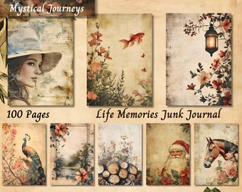 Kit de papel para diario basura Vintage Life Memories / Páginas imprimibles de efímeras para scrapbooking y collage / Paquete de papel digital envejecido