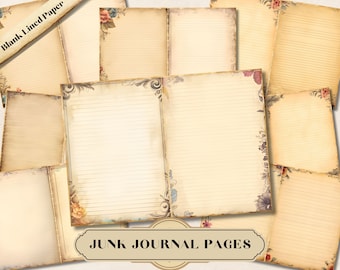Blank Lined Vintage Junk Journal Paper, Beige Plain Ruled Page, Printable Ephemera, Scrapbooking Collage Sheets, Old Writing Page Background