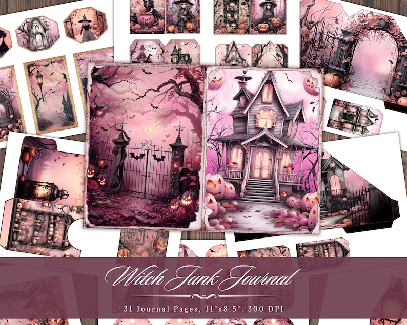 Witch Junk Journal Kit, Vintage Halloween Printable Ephemera, Spooky ...