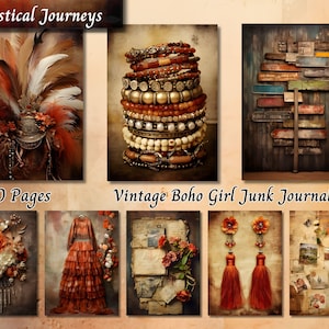 Vintage Boho Girl Junk Journal, pages éphémères imprimables vieillies, feuille de collage pour scrapbooking rétro vieilles femmes, papier technique mixte de fond ATC