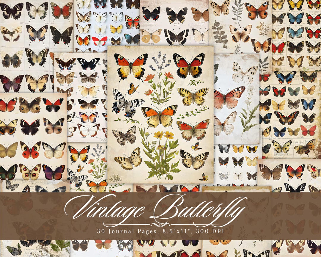 Vintage Butterfly Junk Journal Paper, Butterflies Printable Ephemera ...