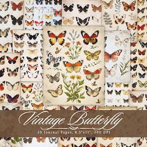 Vintage Schmetterling Junk Journal Papier, Schmetterlinge druckbare Ephemera, altes Insekt Scrapbooking Collage Sheet, Hintergrund Mixed Media Seiten