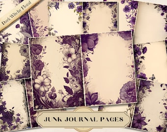 Paquete de diario de recortes florales de bruja, efímeros góticos para álbumes de recortes + regalo para artesanos, JPG listo para imprimir, collage, técnica mixta, para scrapbooking