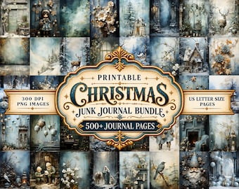 Christmas Junk Journal Mega Bundle, 500+ Vintage Winter Pages, Victorian Christmas Ephemera, Snowy Scrapbook Paper, Printable Digital