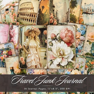 Travel Junk Journal Paper, Vintage Travelling Journey Printable Ephemera, Aged Scrapbooking Collage Sheet, Background Mixed Media Pages ATC