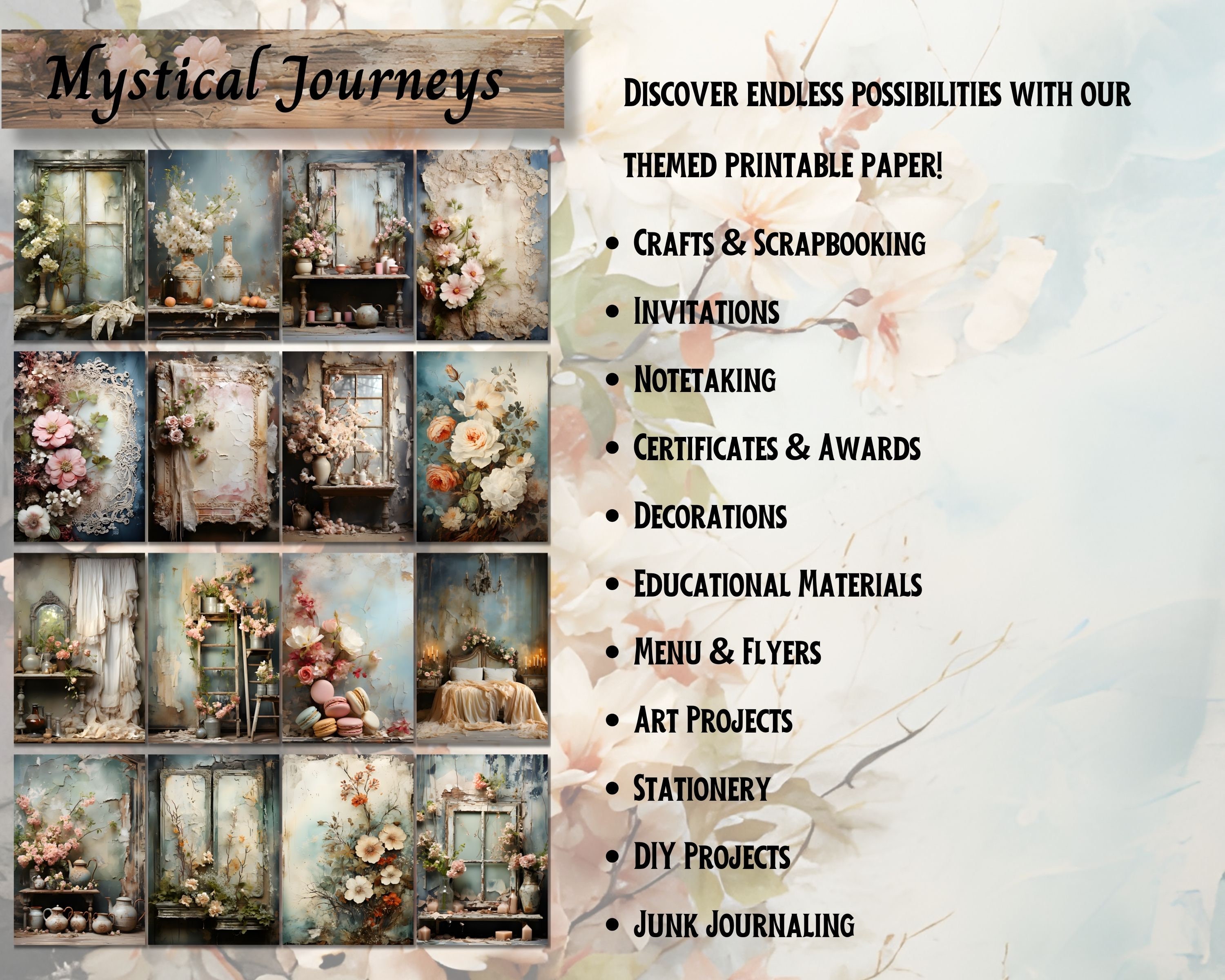 Shabby Chic Junk Journal Kit Paper, Digital Watercolor Junk Journal ...