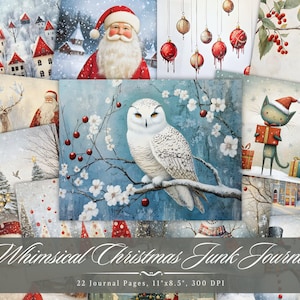 Whimsical Christmas Junk Journal, Winter Santa Claus Printable Ephemera, Snow Present Holiday Scrapbook Collage Sheet, Background Page ATC