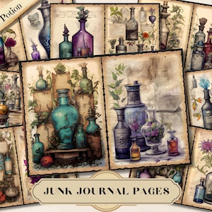 Kit per diario di pozioni mistiche con acquerello, materiale effimero stampabile di Witch Alchemy, foglio collage per scrapbooking gotico di Halloween Fantasy Apothecary