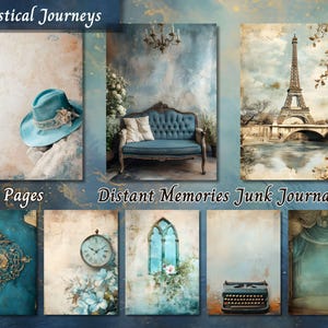 Distant Memories Junk Journal Paper, vintage leeftijd afdrukbare efemere verschijnselen, oude botanische bloemen plakboek collageblad, achtergrond Mixed Media