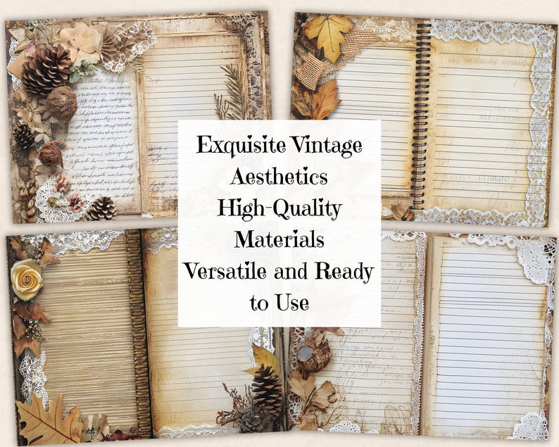 Lined Paper Junk Journal Kit, Vintage Writing Aged Page Printable ...