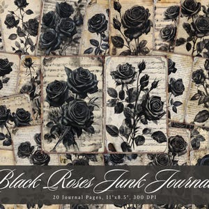 Black Roses Junk Journal Paper, Emo Flower Printable Ephemera, Gothic Floral Scrapbooking Collage Sheet, Background Mixed Media Pages aTC