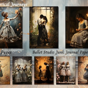 Ballet Junk Journal Kit with Ballerina Dancer Page - Digital Floral Paper, Vintage Shabby Chic Rose, Printable Collage Ephemera Scrapbooking