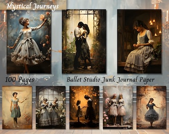 Ballet Junk Journal Kit with Ballerina Dancer Page - Digital Floral Paper, Vintage Shabby Chic Rose, Printable Collage Ephemera Scrapbooking