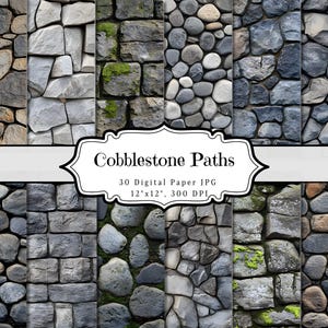 Geplaveide paden digitaal papier, Stone Rock Path Junk Journal, naadloos afdrukbaar ephemerapatroon, collagevel plakboek, mixed media ATC