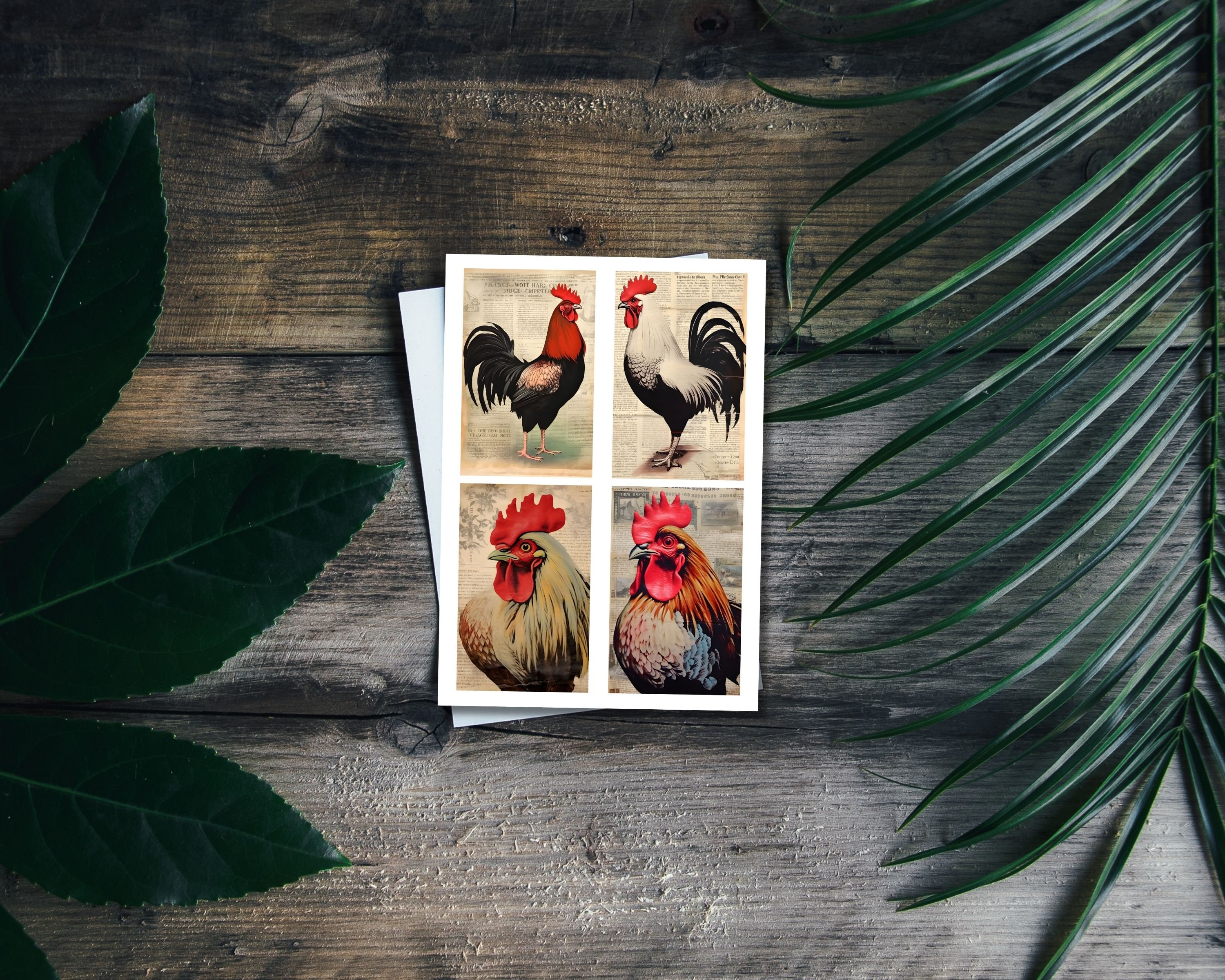 Roosters &amp; Chickens Junk Journal Kit, Printable Watercolor Ephemera ...