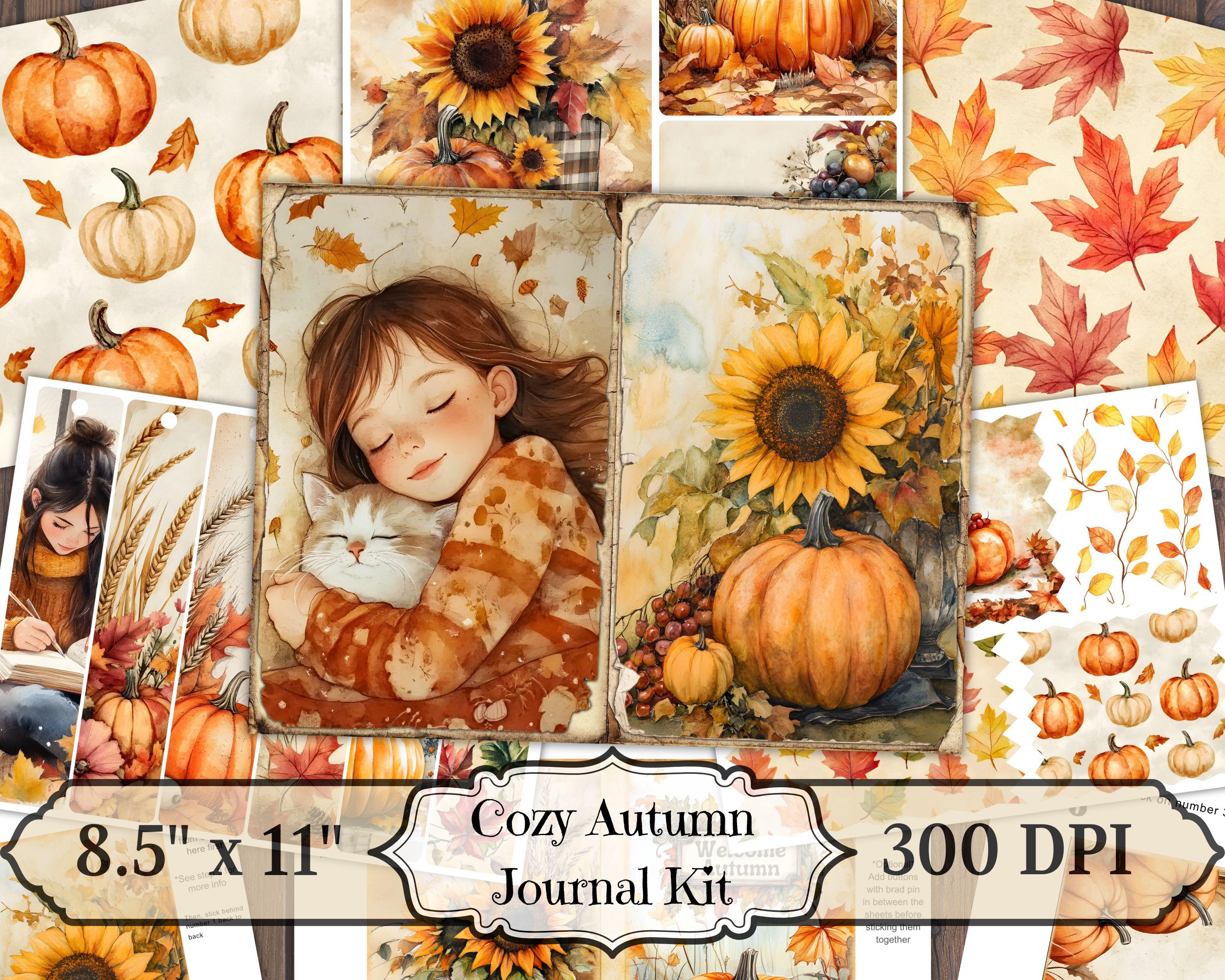 Cozy Autumn Junk Journal Kit, Halloween Fall Leaves Printable Ephemera ...