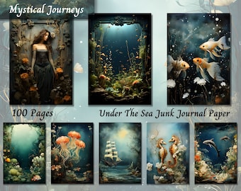 Under The Sea Junk Journal Paper, Vintage Digital Shabby Chic Ocean, Printable Ephemera Scrapbook Supplies,Journaling Page Collage Kit Craft