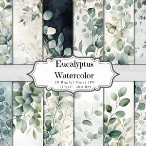 Eucalyptus aquarel digitaal papier, aquarel plant verlaat afdrukbare efemere verschijnselen, vintage botanisch blad plakboekcollage, achtergrondvel
