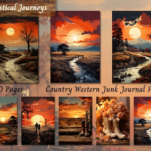 Watercolor Wild West Junk Journal, Printable Shabby Chic Western Ephemera, Cowboy and Cowgirl Wall Art, Vintage Western Town Digital Papers