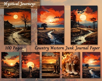 Watercolor Wild West Junk Journal, Printable Shabby Chic Western Ephemera, Cowboy and Cowgirl Wall Art, Vintage Western Town Digital Papers
