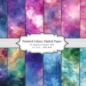 Geschilderd Galaxy Digital Journaling Paper, Space Junk Journal Page, Naadloze aquarel sterrenhemel, Nebula afdrukbare Ephemera achtergrond