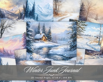 Winter Forest Junk Journal Page, Snow Wonderland Printable Ephemera, Shabby Chic Scrapbook Collage, Christmas Mixed Media Background ATC