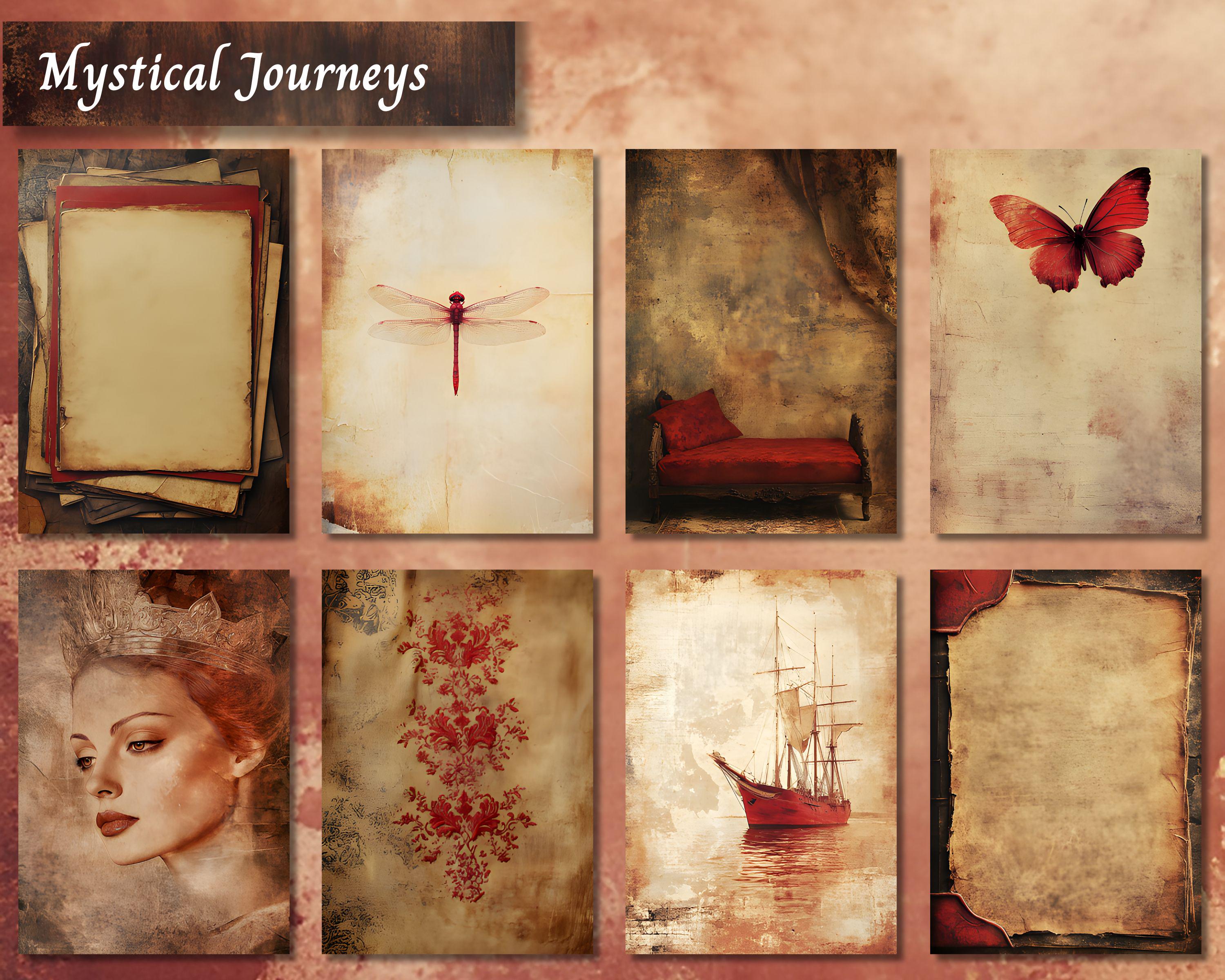 Red Vintage Junk Journal Paper, Old Aged Watercolor