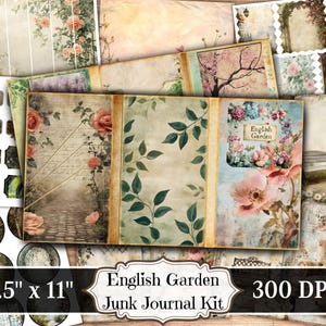 Englischer Garten Junk Journal Kit, Vintage botanische druckbare Ephemera, gealterte Blumen Scrapbooking Collage Sheet, Hintergrund-Mixed-Media-Seiten