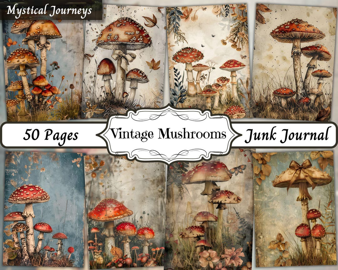 Vintage Mushroom Junk Journal Pages, Forest Fungi Ephemera Printable ...