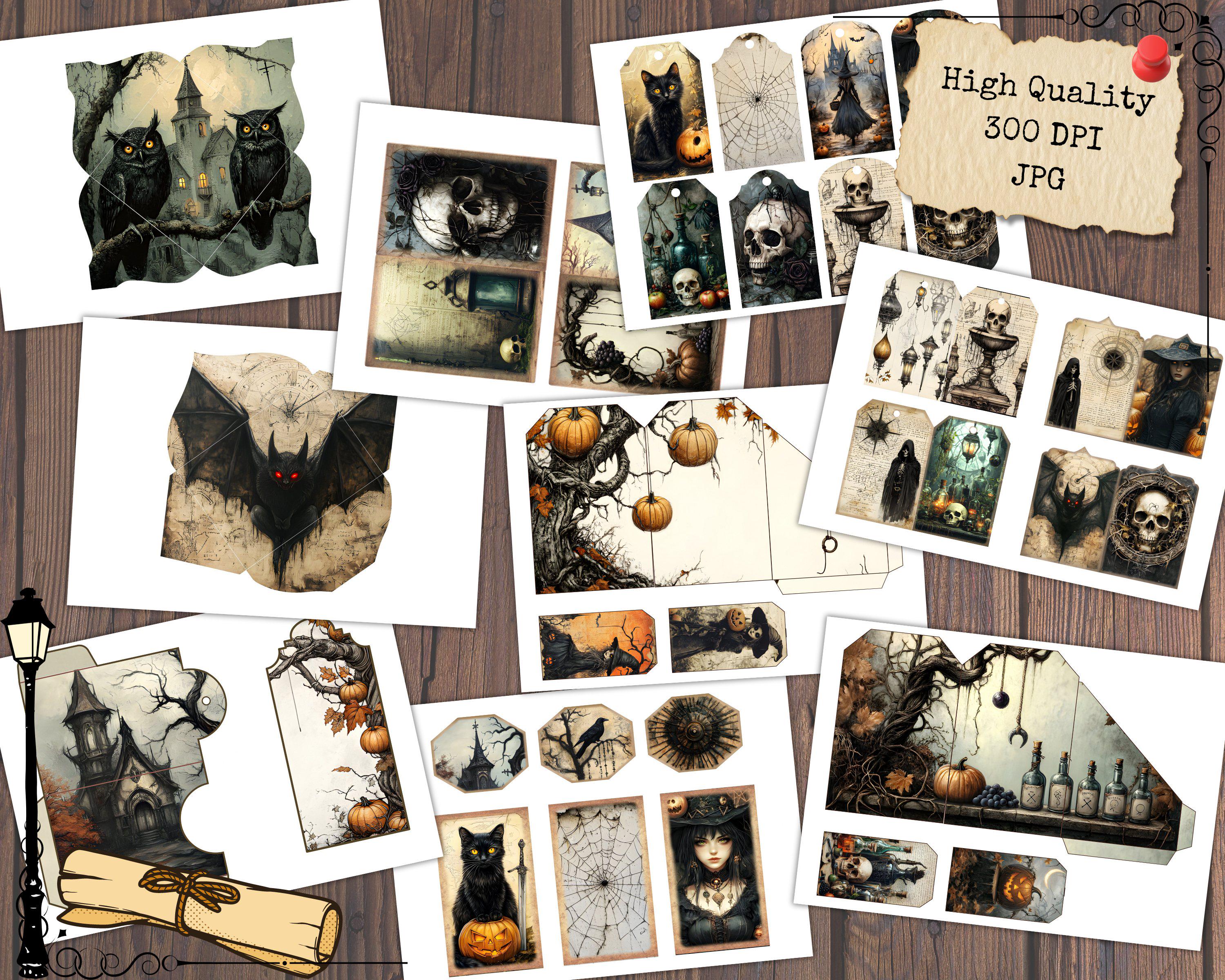 Vintage Halloween Junk Journal Pages, Horror Spooky Printable Ephemera ...