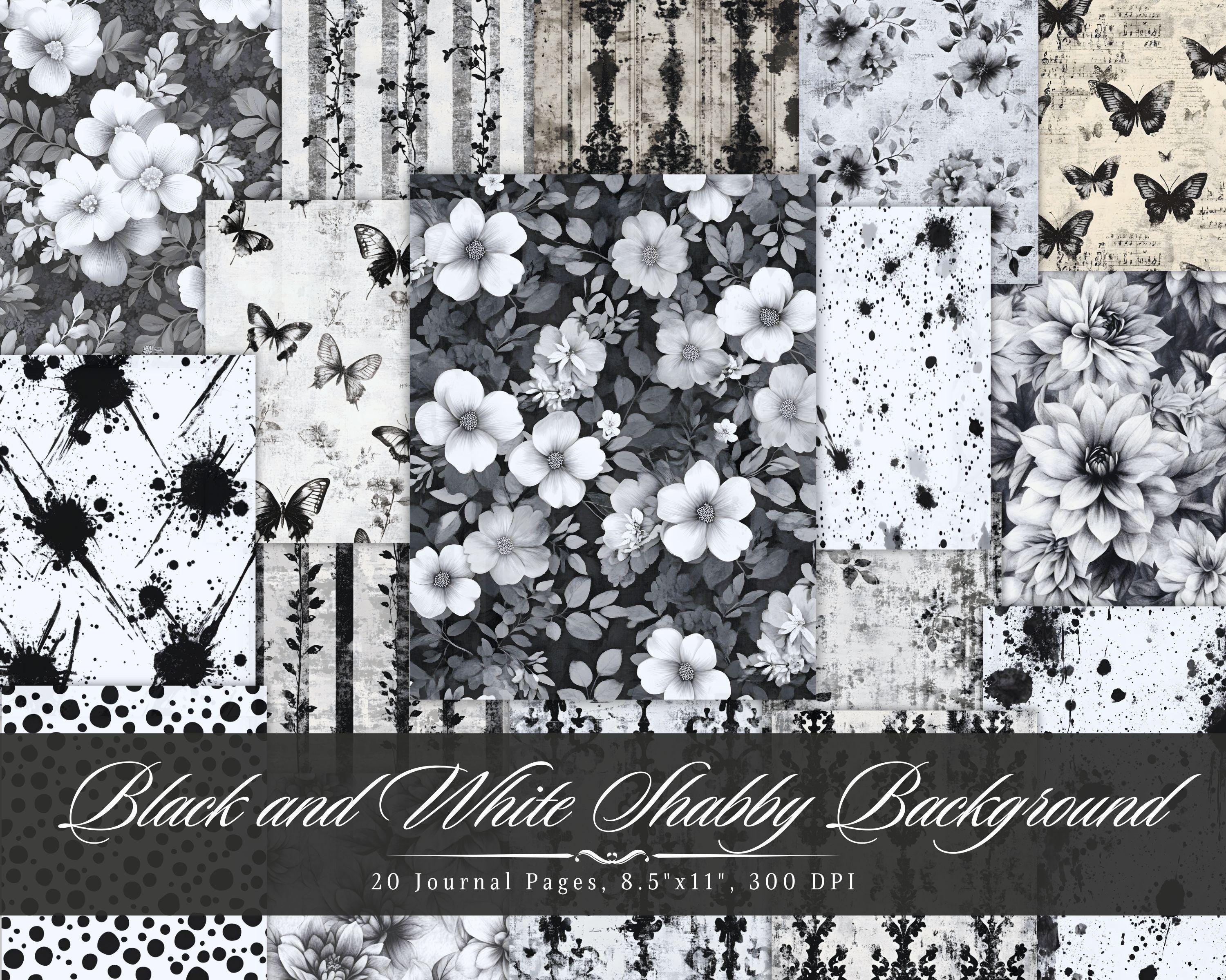 Black and White Shabby Junk Journal, Patterned Paper Printable Ephemera ...