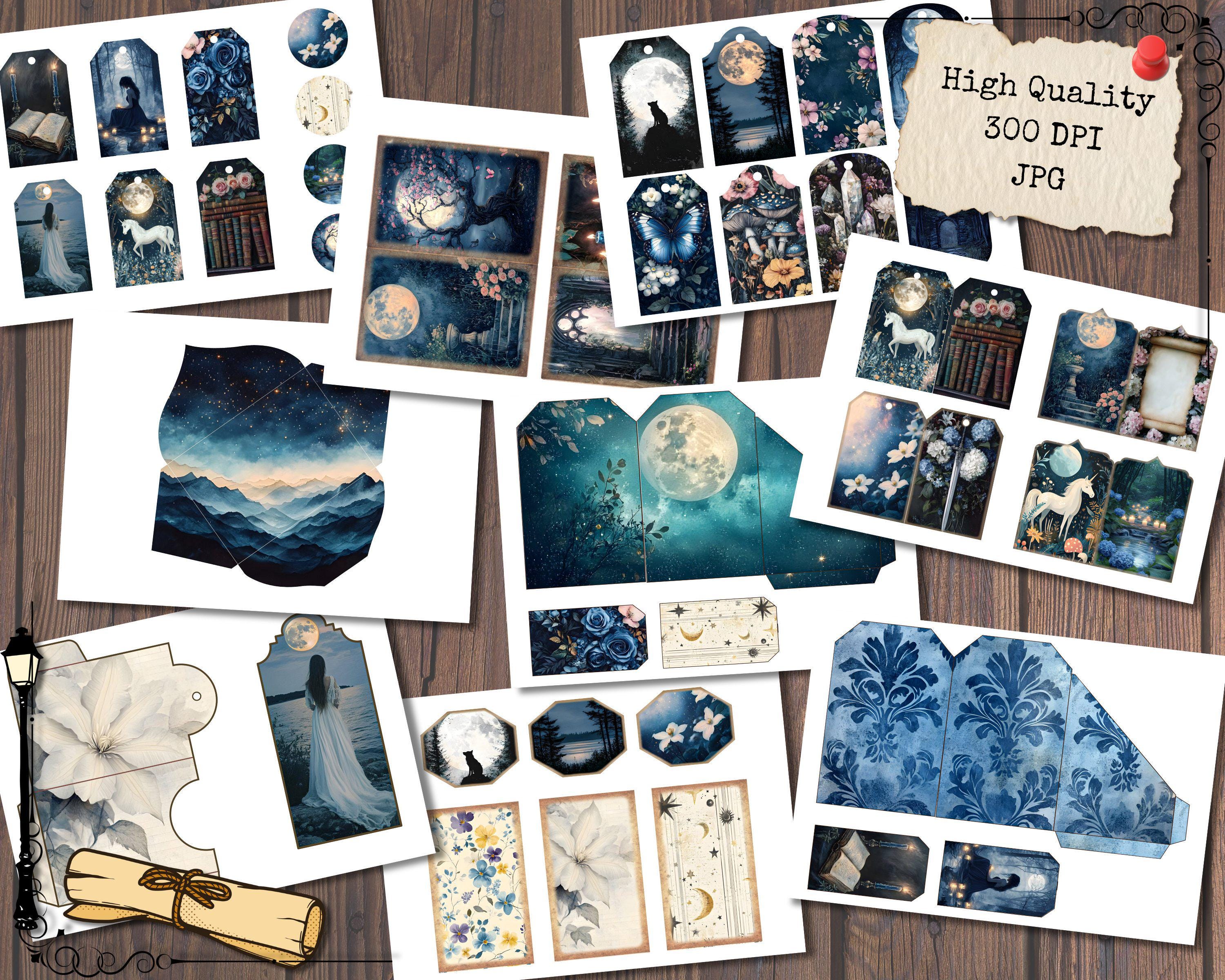 Blue Moon Junk Journal, Night Sky Printable Ephemera Pages, Lunar Space ...