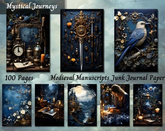 Kit para diario de recortes con manuscritos medievales, páginas con efímeros iluminados, papel para collage de álbum de recortes tamaño A4.