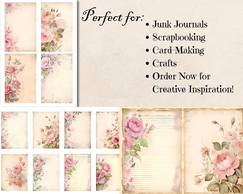 Shabby Chic Junk Journal Pages Kit, Vintage Watercolor Ephemera ...