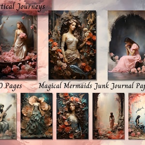 Magical Mermaids Junk Journal Paper, Underwater Princess Printable Ephemera, Ocean Scrapbooking Collage Sheet, Deep Sea Marine Mixed Media