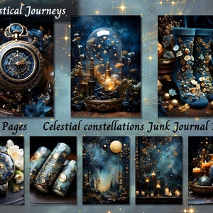 Celestial Constellations Junk Journal Paper, Digital Night Mixed Media, Fussy Cut, Printable Ephemera, Vintage Scrapbook, Journaling Kit JPG